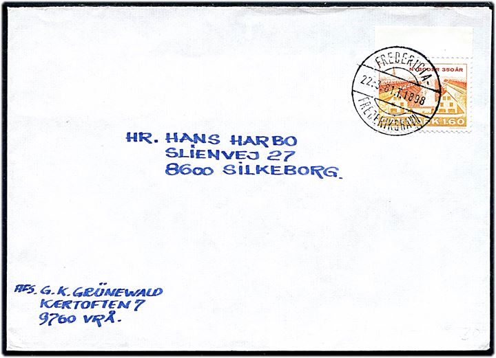 1,60 kr. Nyboder på brev fra Vrå annulleret med bureaustempel Fredericia - Frederikshavn T.1898 d. 22.3.1981 til Silkeborg.