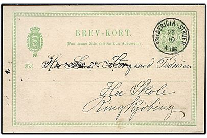 5 øre Våben helsagsbrevkort dateret i Rydbjerg annulleret med lapidar bureaustempel Fredericia - Struer d. 26.10.1894 til He skole pr. Ringkjøbing.