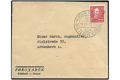 20 øre Chr. X på brev annulleret med klipfiskstempel Klaksvig Færøerne d. 6.2.1947 til København.