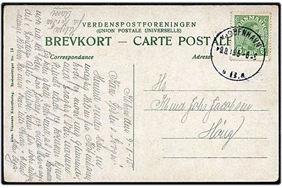 5 øre Chr. X - meget højt mærke - på brevkort fra Kjøbenhavn B. d. 9.8.1915 til Høng.