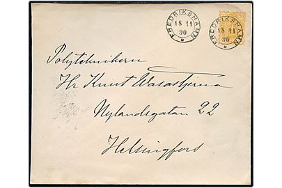 20 pen. Våben helsagskuvert annulleret med 2-ringsstempel Frederikshamn d. 18.11.1890 til Helsingfors.