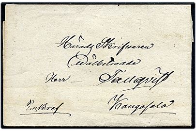 1824. Fribrev med indhold dateret i Tavastehus d. 23.12.1824 til Kangasala. Fuldt indhold og laksagl fra Tavastehus. 
