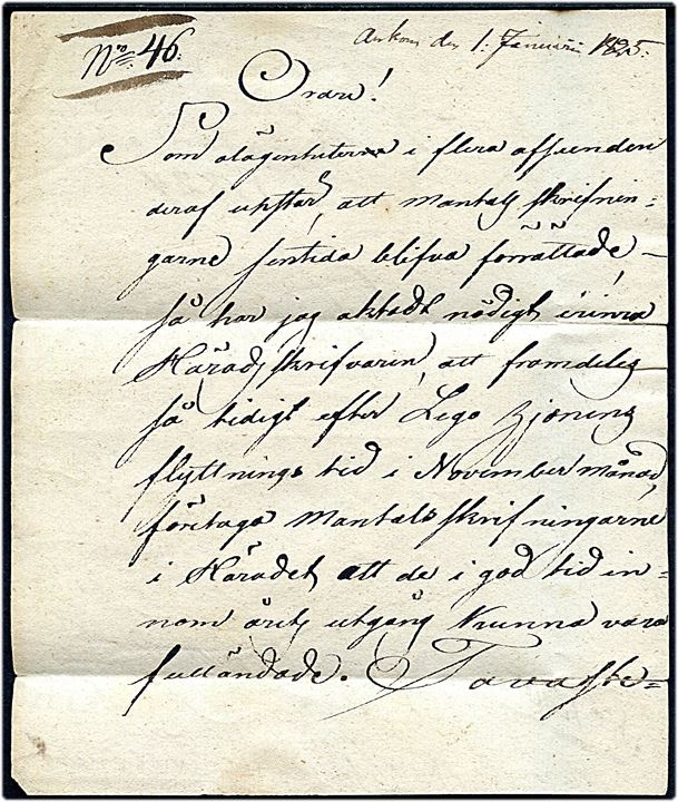 1824. Fribrev med indhold dateret i Tavastehus d. 23.12.1824 til Kangasala. Fuldt indhold og laksagl fra Tavastehus. 