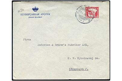 20 aur Gullfoss på fortrykt kuvert fra Seydisfjördur d. 27.9.1934 til København. Svagt stempelaftryk.