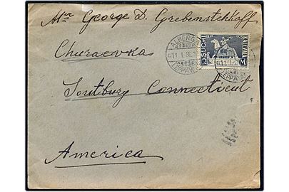 2½ mk. Kalevala single på brev fra Alberga d. 11.1.1936 til Southbury, USA. 