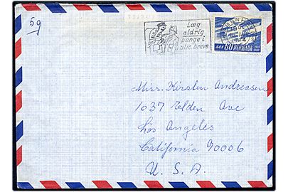 60 øre SAS Jubilæum alm. papir single på luftpostbrev påskrevet 5 g. fra København d. 10.8.1964 til Los Angeles, USA.