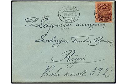 15 s. Våben på brev annulleret med ovalt bureaustempel Zemgale - Riga P.V. No. 10 d. 14.7.1927 til Riga.