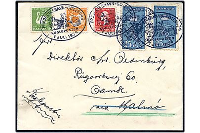 5 øre, 10 øre og 15 øre H. C. Andersen og 25+5 øre Kræftmærke (2) på brev annulleret med særstempel Frederikshavn - Göteborg Kuglepost 1.7.1936 til Odense.