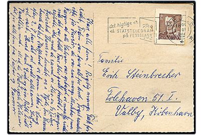 20 øre Fr. IX helsagsafklip som frankering på brevkort fra Vejle d. 1.10.1960 til København.