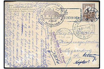 20 øre 1000 års udg. på brevkort fra Vejle d. 4.7.1961 til Str. - forsøgt i Struer og Hellerup og endelig København Ø med stempel Gaden findes ikke i Struer / Struer Postkontor.