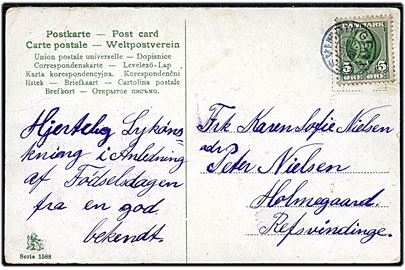 5 øre Fr. VIII på brevkort annulleret med stjernestempel REFSVINDINGE til Holmgaard pr. Refsvindinge.
