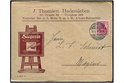 10 pfg. Germania på illustreret firmakuvert fra Hadersleben *(Schleswig)1* d. 21.5.1914 til Vojens.