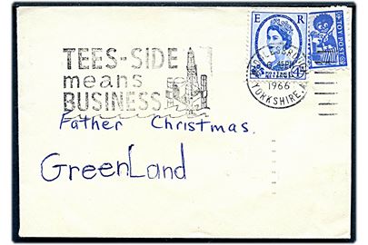 Britisk Børnepost mærke og 4d Elizabeth på lille brev fra Middlesbrough d. 1.12.1966 til Father Christmas, Greenland.