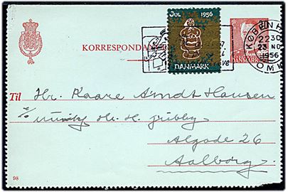 30/25 øre provisorisk helsags korrespondancekort (fabr. 98) med Julemærke 1956 fra København d. 23.11.1956 til Aalborg.