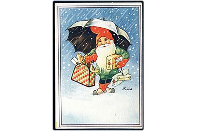 Freed: Julemand med paraply og pakker. U/no.