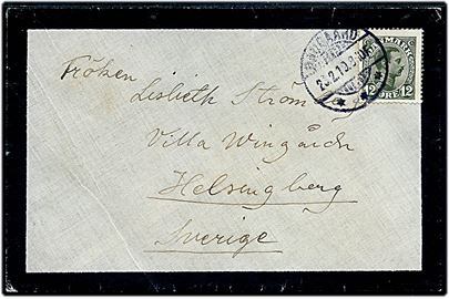 12 øre Chr. X på sørgebrev fra Daugaard d. 23.2.1919 til Helsingborg, Sverige.