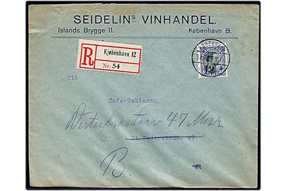 40 øre Chr. X single på lokalt anbefalet brev i Kjøbenhavn d. 14.2.1921.