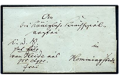 1852. Tjenestebrev mærket K.d.S. med expres fra Tellingstadt d. 21.3.1852 til Hemmingstedt. Fuldt indhold.