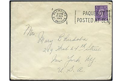 3d George VI på French Line kuvert annulleret med skibsstempel Plymouth Gt. Britain / Paquebot posted at Sea d. 27.8.1949 til New York, USA.