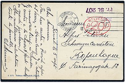 20 c. franko frankeret brevkort fra Zürich d. 8.9.1931 til København, Danmark.