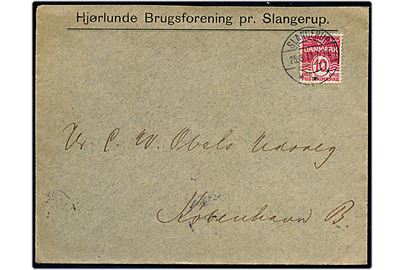 10 øre Bølgelinie på fortrykt kuvert fra Hjørlunde Brugsforening annulleret brotype IIa Slangerup d. 25.3.1914 til København.