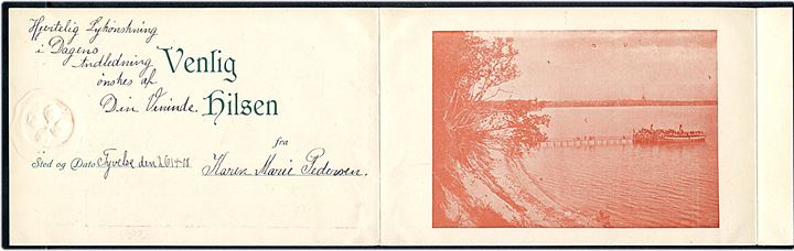 1 øre og 2 øre Bølgelinie på illustreret lokal tryksags-kort dateret 26.4.1908 og annulleret med stjernestempel VETTERSLEV til Tyvelse pr. Vetterslev.
