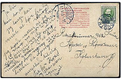 5 øre Fr. VIII på brevkort annulleret med stjernestempel GODTHAAB og sidestemplet Rønne d. 11.1.1910 til soldat på søfortet Prøvestenen, København Ø.