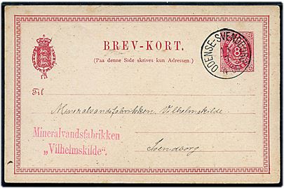 8 øre helsagsbrevkort fra Stenstrup annulleret med lapidar bureaustempel Odense - Svendborg d. 16.7.1885 til Svendborg.