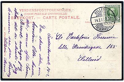 5 øre Fr. VIII på brevkort fra Frederiksværk annulleret med bureaustempel Hillerød - Frederiksværk T.7 d. 14.2.1912 til Hillerød.