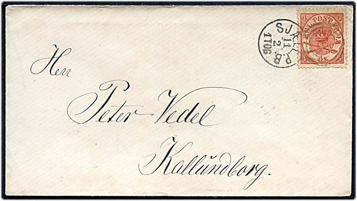 4 sk. Krone/Scepter på brev annulleret med kombineret nr.stempel 181/Sjæll.P.B. d. 11.2.1870 til Kalundborg.