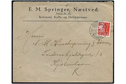 15 øre Karavel på brev fra Næstved annulleret med bureaustempel København - Nykøbing F. T.102 d. 29.9.1931 til København.