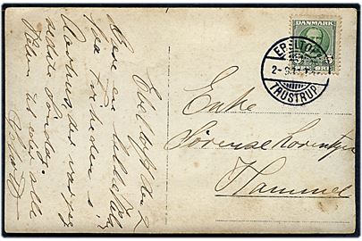5 øre Fr. VIII på brevkort fra Ebeltoft annulleret med bureaustempel Ebeltoft - Trustrup T.6 d. 2.9.1912 til Hammel.