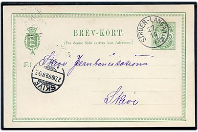 5 øre Våben helsagsbrevkort dateret i Stoholm annulleret med lapidar bureaustempel Struer - Langaa d. 27.10.1899 til Skive.