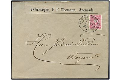 10 pfg. Adler på brev fra Aabenraa annulleret med bureaustempel Apenrade - Rothenkrug Bahnpost Zug 177 d. 30.3.1885 til Vojens.