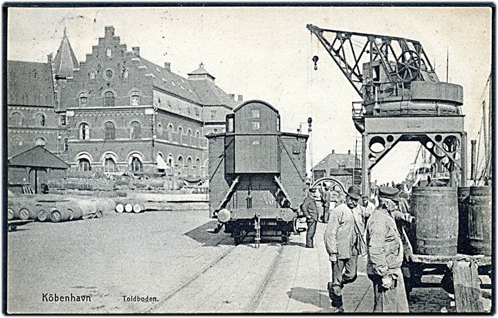 Sdr. Toldbod (nu Esplanaden) med Frilagerbygningen, havnekran og godsvogn. N.N. no. 54. Kvalitet 8