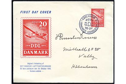 20 øre DDL på illustreret FDC annulleret med særstempel i København d. 29.10.1943.