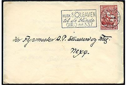 25 øre Søofficersskolen på brev annulleret med TMS Husk SOLGAVEN til de blinde GIRO nr. 337/ København OMK.8 d. 1.6.1951 til Neksø.