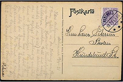 15 øre Chr. X på brevkort annulleret med brotype IVb Aabenraa sn1 d. 19.7.1921 til Hundslund.