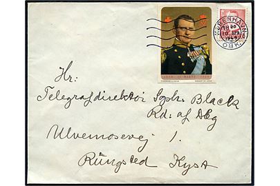 20 øre Fr. IX og Fr. IX 50 år mærkat på brev fra København d. 10.4.1949 til Rungsted Kyst.