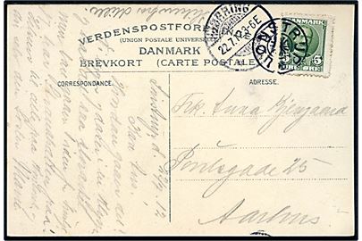 5 øre Fr. VIII på brevkort (Klitskred ved Lønstrup) annulleret med stjernestempel LØNSTRUP og sidestemplet Hjørring d. 22.7.1912 til Aarhus.