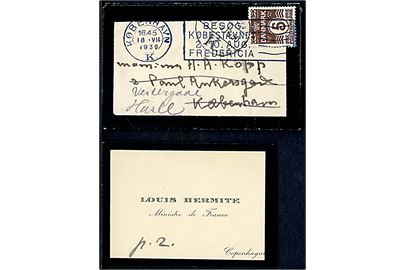 5 øre Bølgelinie på lille sørge-tryksag med indhold fra den franske gesandt Louis Hermite sendt likalt i København d. 18.7.1930 og eftersendt til Hasle på Bornholm.