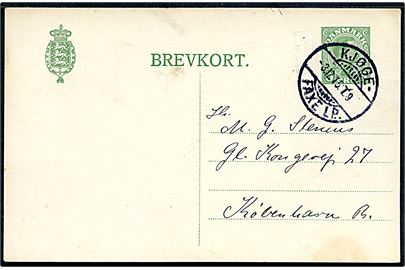 5 øre Chr. X helsagsbrevkort fra Faxe Ladeplads annulleret med bureaustempel Kjøge - Faxe Ladeplads T.9 d. 3.12.1915 til København.