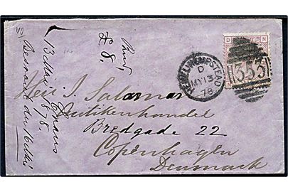 2½d Victoria single på brev annulleret med duplex Hemel Hempstead/353 d. 13.5.1878 til Kjøbenhavn, Danmark.