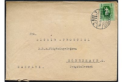 1 f. single på brev fra Budapest d. 22.1.1948 til kvinde i D.R.K. (Dansk Røde Kors) Flygtningelejren Prags Boulevard, København S., Danmark. 