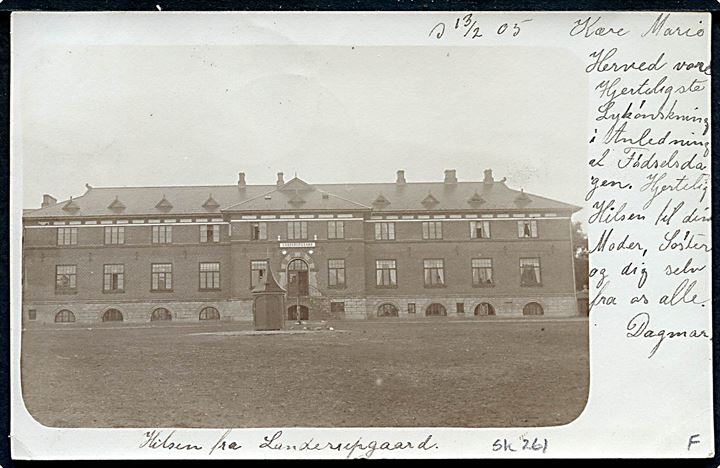 5 øre Våben på brevkort (Landerupgaard) annulleret med stjernestempel ELTANG og sidestemplet Kolding 14.2.1905 til København.