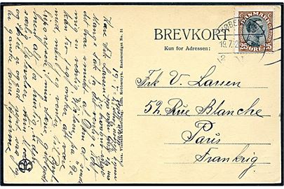 25 øre Chr. X på brevkort fra København d. 19.7.1921 til Paris, Frankrig.