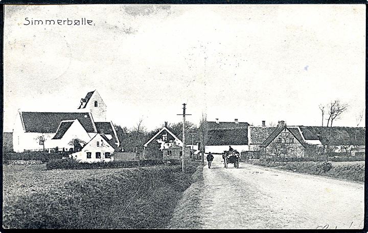 5 øre Bølgelinie på brevkort (parti fra Simmebølle) annulleret med stjernestempel SIMMEBØLLE og sidestemplet Rudkjøbing d. 19.1.1913 til Tryggelev.
