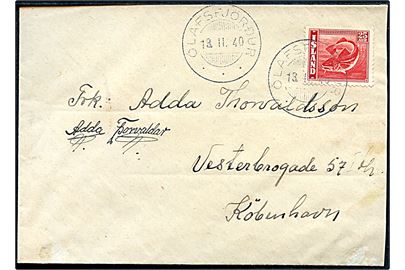 25 aur Torsk på brev fra Ólafsfjordur d. 13.2.1940 til København. Uden tegn på censur. 