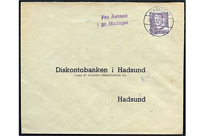 15 øre Fr. IX på brev annulleret Mariager d. 15.2.1952 og sidestemplet Assens pr. Mariager til Hadsund.