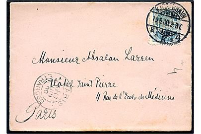 20 øre Våben single på brev fra Kjøbenhavn d. 15.6.1900 til Paris, Frankrig.